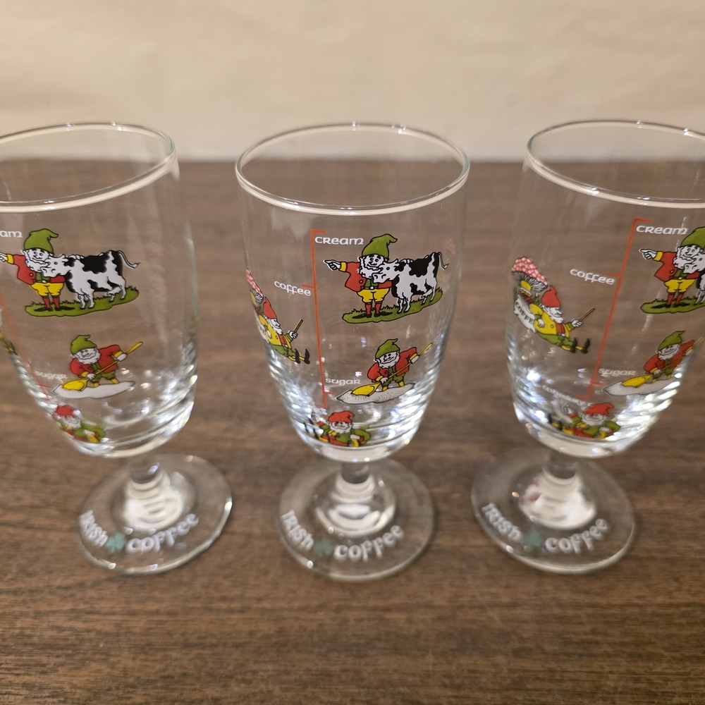 3 Vintage Irish Coffee Glasses with Ingredient Measurements - Gnomes